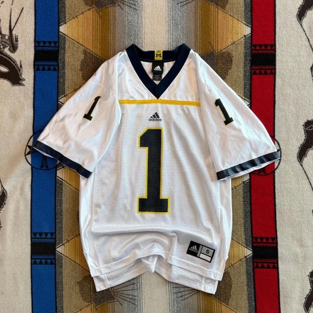 Adidas Michigan Wolverines Jersey White Blue Yellow Number 1 Mens Small Football